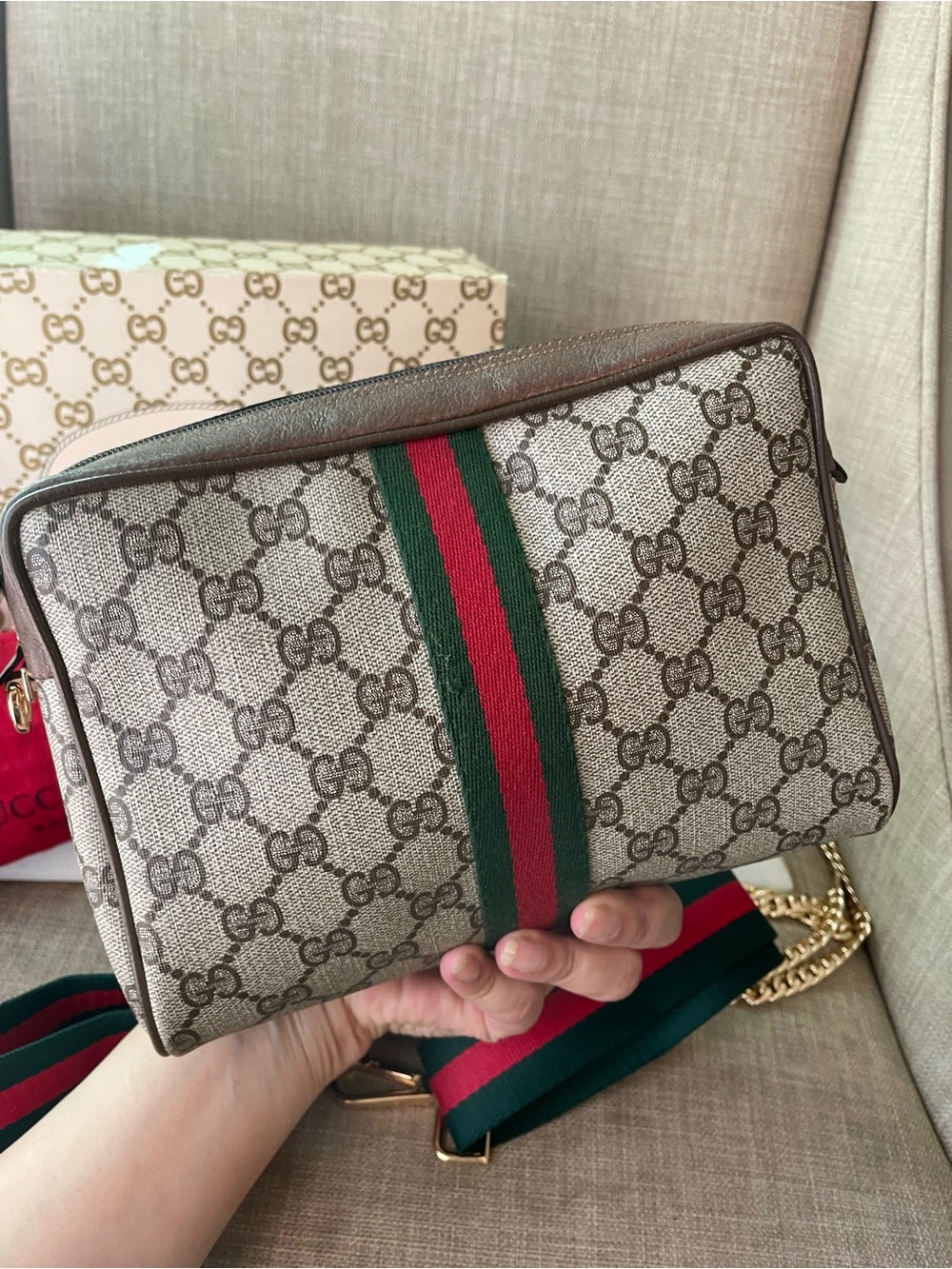 Authentic Gucci web sherry line clutch crossbody bag 89.01.012 - Picture 7 of 14